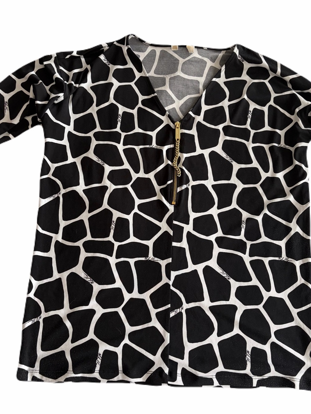 Black and White MK Giraffe Print Top with Gold Zip